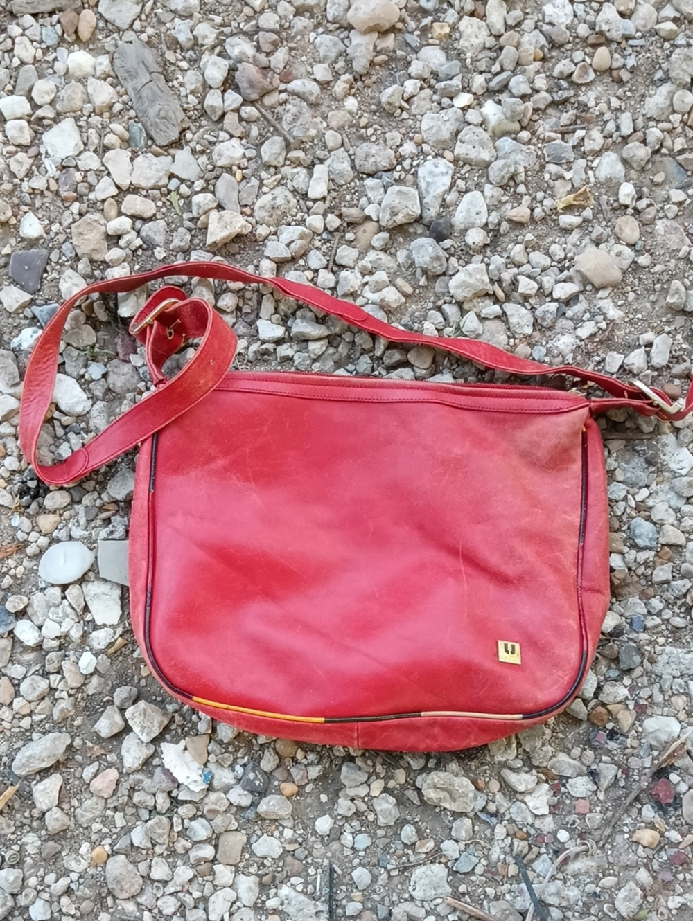 Vintage Emanuel Ungaro Red Leather Crossbody Bag with Gold Accent Logo